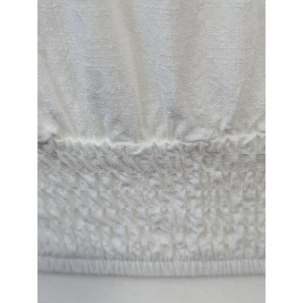 Zara Womens Crop Top Blouse Lace White XS Smocked Waist Long Sleeve Deep V-Neck